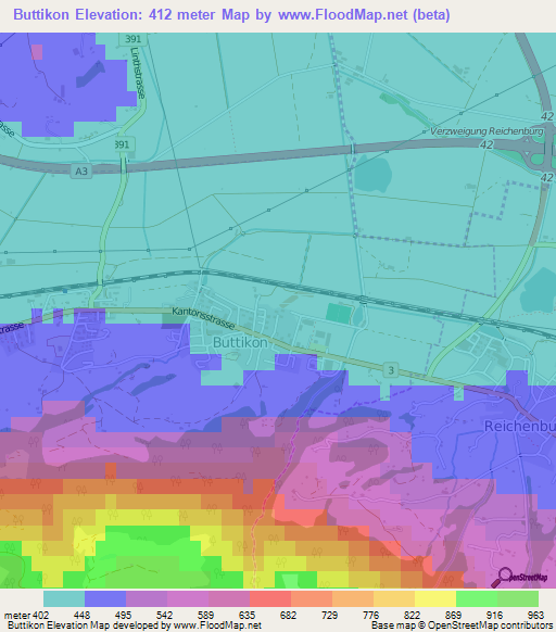 Buttikon,Switzerland Elevation Map