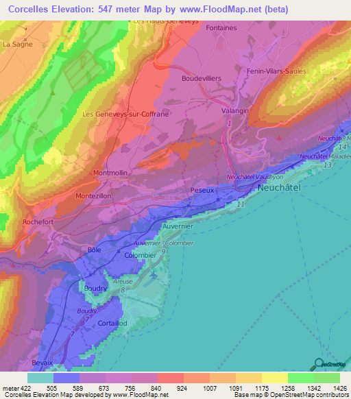 Corcelles,Switzerland Elevation Map