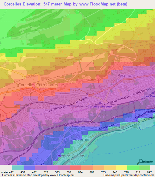 Corcelles,Switzerland Elevation Map
