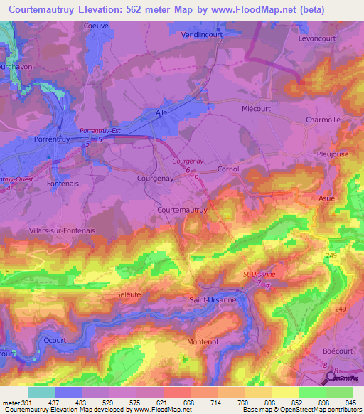 Courtemautruy,Switzerland Elevation Map