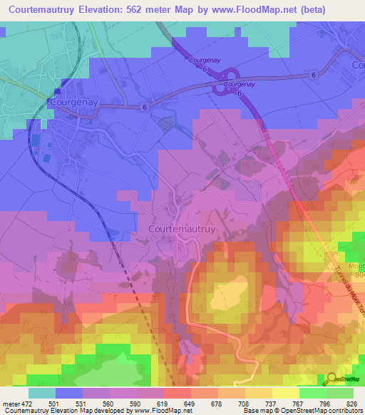 Courtemautruy,Switzerland Elevation Map