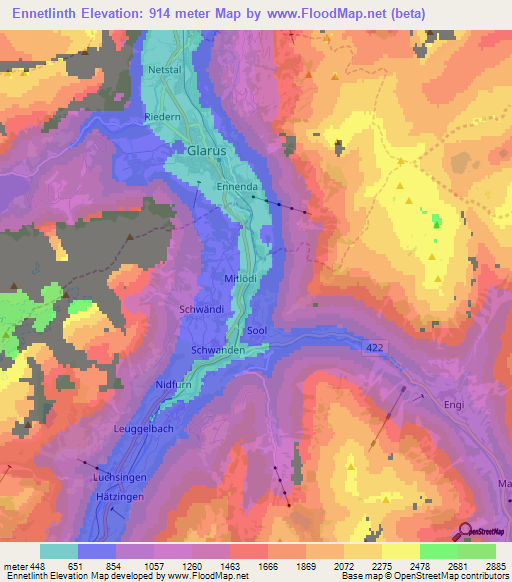 Ennetlinth,Switzerland Elevation Map