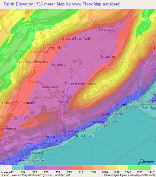 Fenin,Switzerland Elevation Map