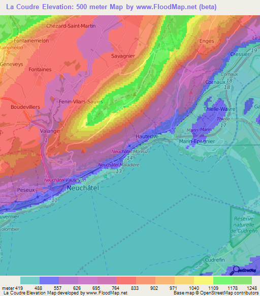 La Coudre,Switzerland Elevation Map