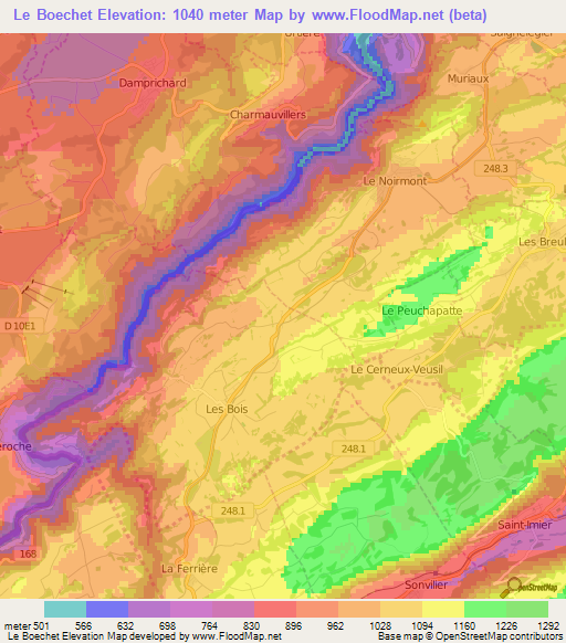 Le Boechet,Switzerland Elevation Map