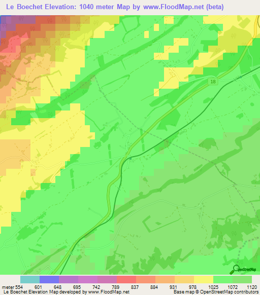 Le Boechet,Switzerland Elevation Map