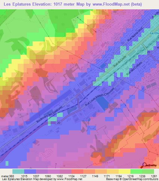 Les Eplatures,Switzerland Elevation Map