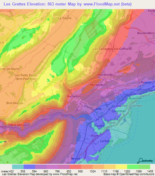 Les Grattes,Switzerland Elevation Map