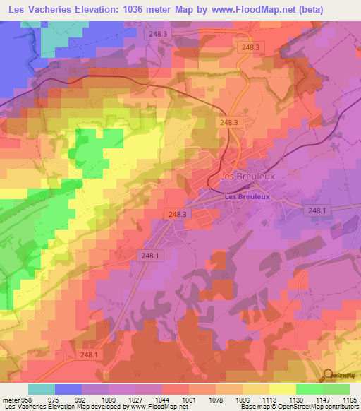 Les Vacheries,Switzerland Elevation Map