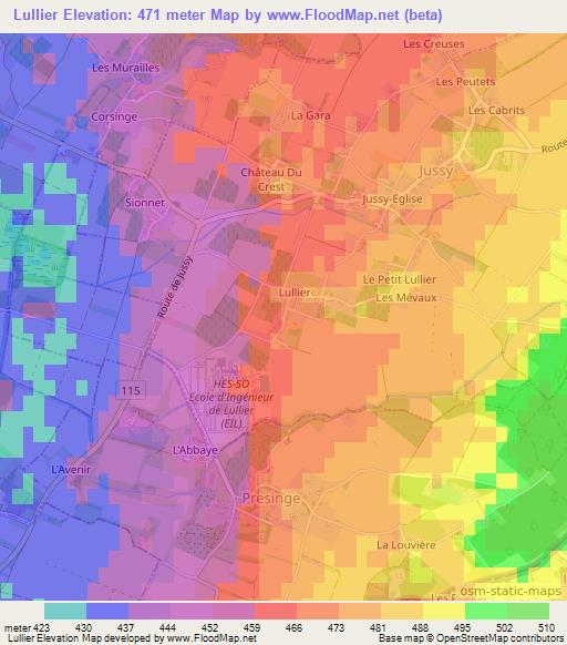 Lullier,Switzerland Elevation Map