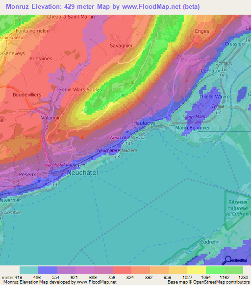 Monruz,Switzerland Elevation Map