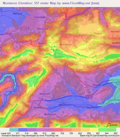 Montavon,Switzerland Elevation Map