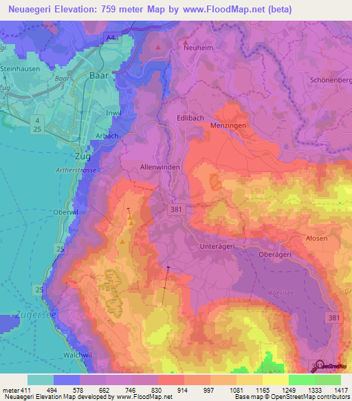 Neuaegeri,Switzerland Elevation Map