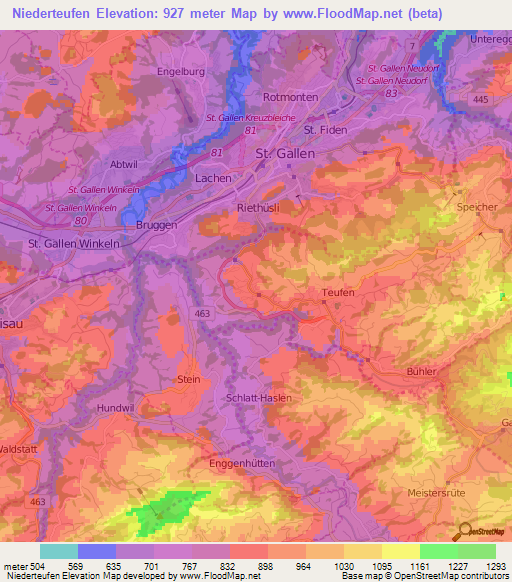 Niederteufen,Switzerland Elevation Map