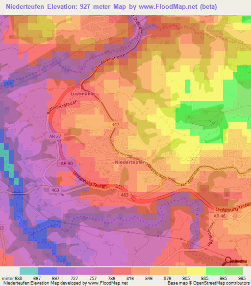 Niederteufen,Switzerland Elevation Map