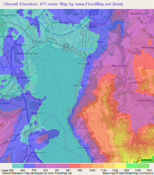 Oberwil,Switzerland Elevation Map