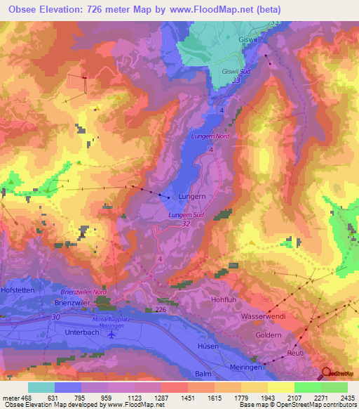 Obsee,Switzerland Elevation Map