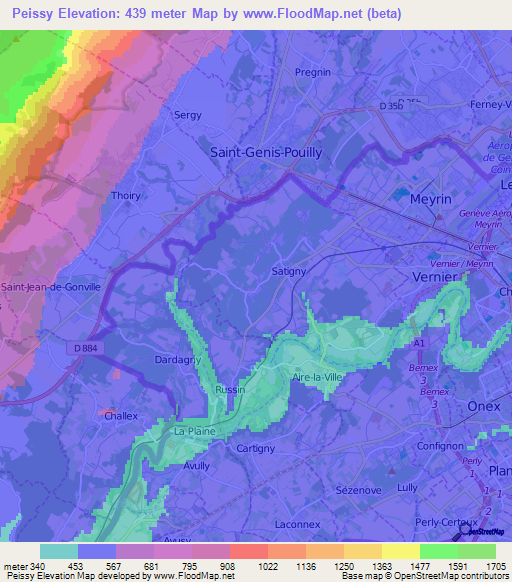 Peissy,Switzerland Elevation Map