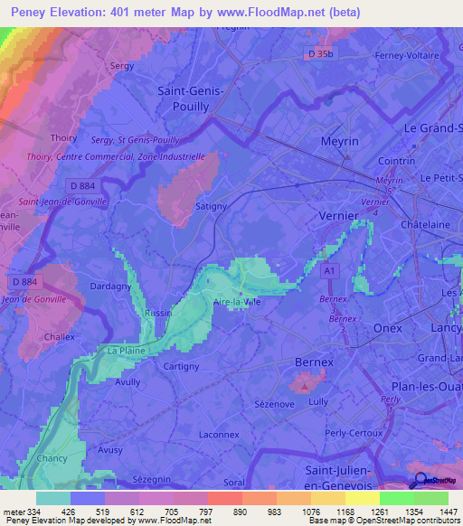 Peney,Switzerland Elevation Map