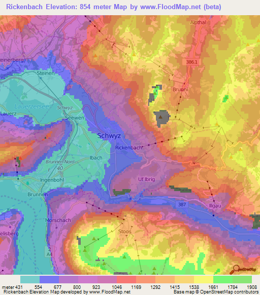 Rickenbach,Switzerland Elevation Map