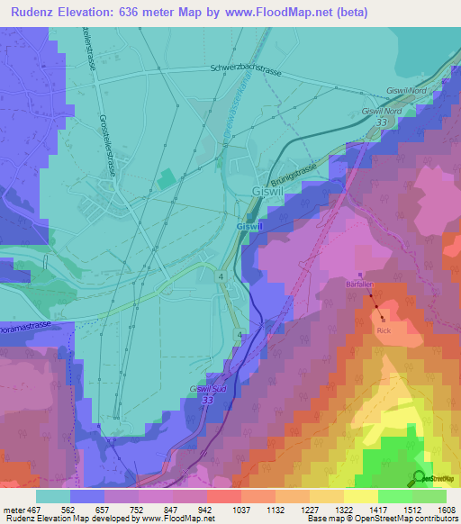 Rudenz,Switzerland Elevation Map