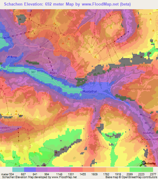 Schachen,Switzerland Elevation Map