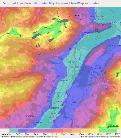 Schoried,Switzerland Elevation Map