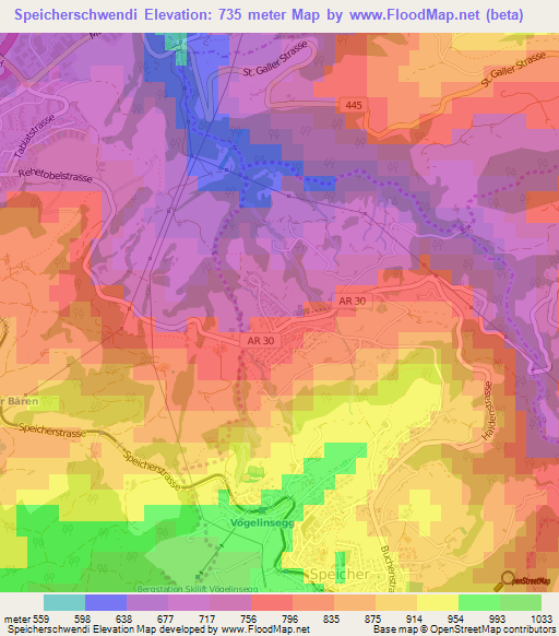 Speicherschwendi,Switzerland Elevation Map