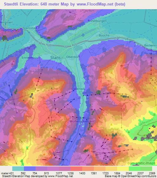 Staedtli,Switzerland Elevation Map