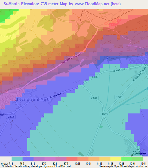 St-Martin,Switzerland Elevation Map