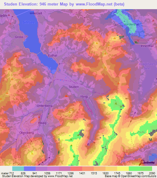 Studen,Switzerland Elevation Map