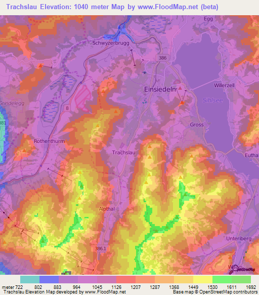 Trachslau,Switzerland Elevation Map