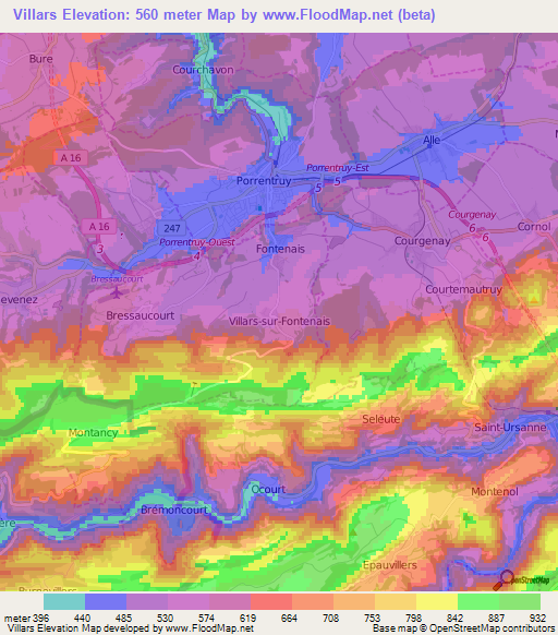 Villars,Switzerland Elevation Map