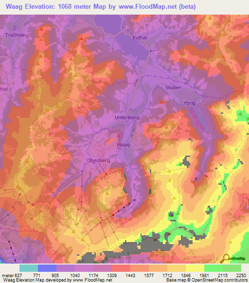 Waag,Switzerland Elevation Map