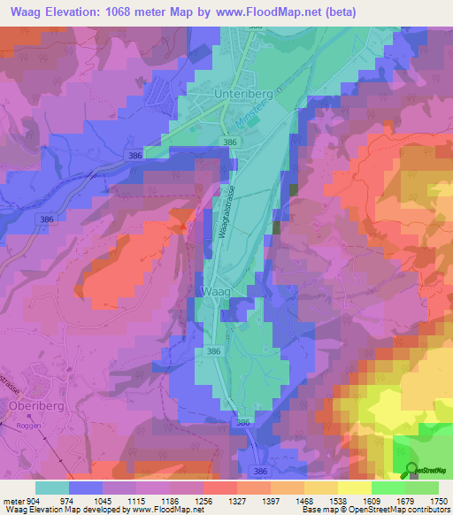 Waag,Switzerland Elevation Map