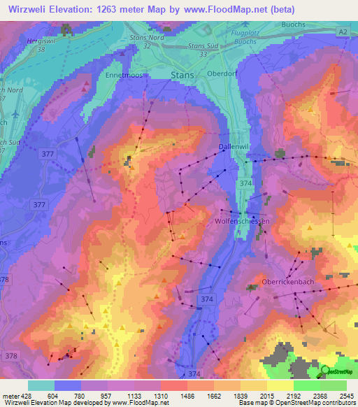 Wirzweli,Switzerland Elevation Map