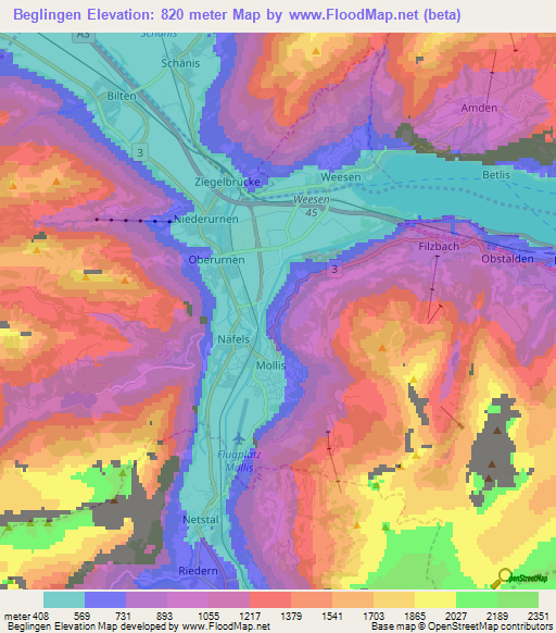 Beglingen,Switzerland Elevation Map