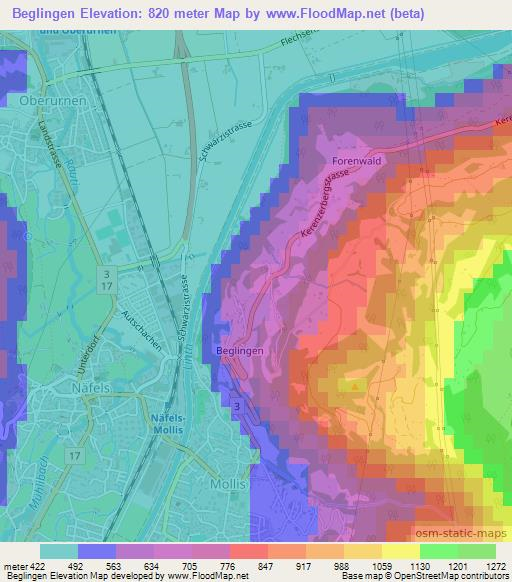 Beglingen,Switzerland Elevation Map