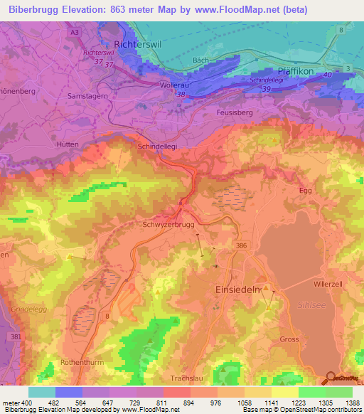 Biberbrugg,Switzerland Elevation Map