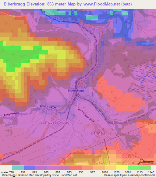 Biberbrugg,Switzerland Elevation Map