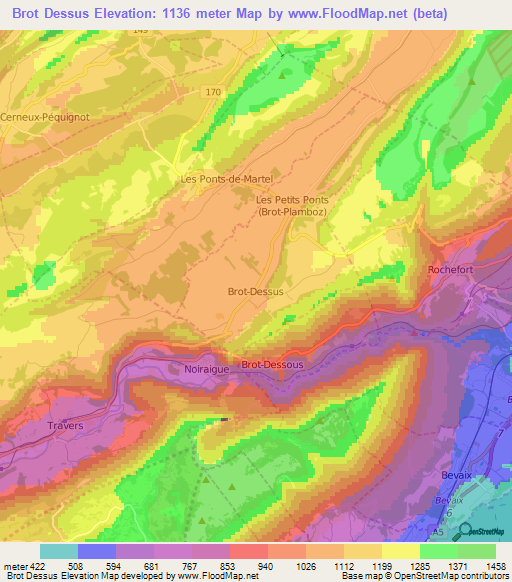 Brot Dessus,Switzerland Elevation Map