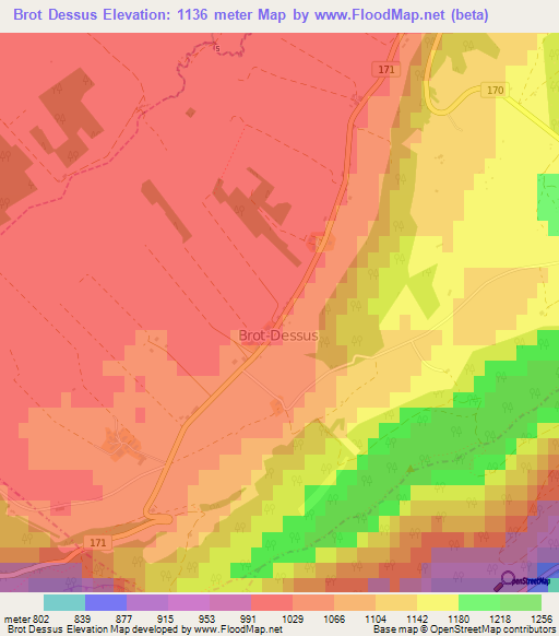 Brot Dessus,Switzerland Elevation Map