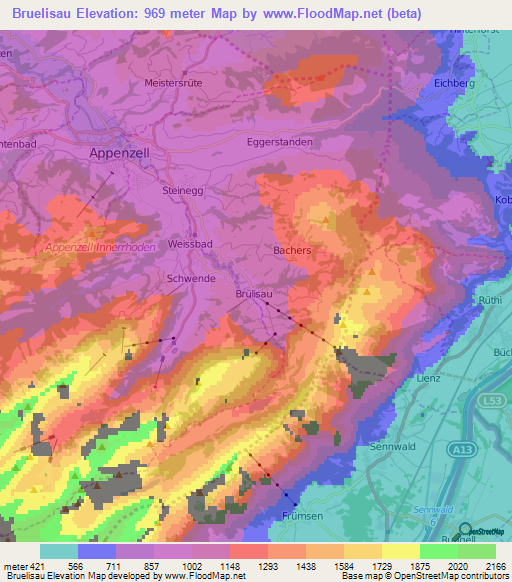 Bruelisau,Switzerland Elevation Map