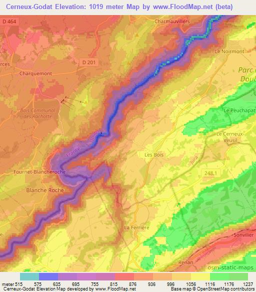 Cerneux-Godat,Switzerland Elevation Map