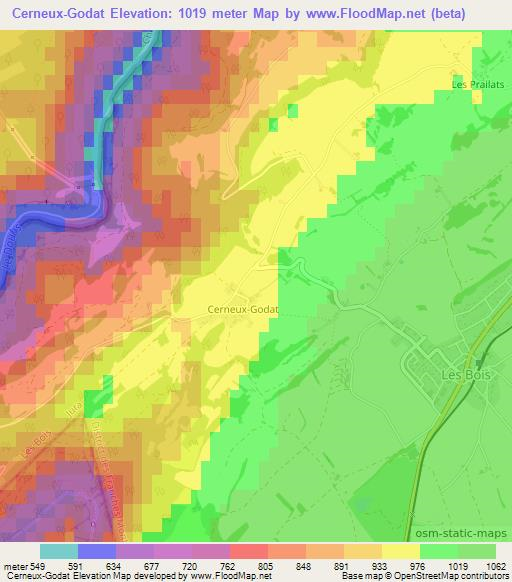 Cerneux-Godat,Switzerland Elevation Map