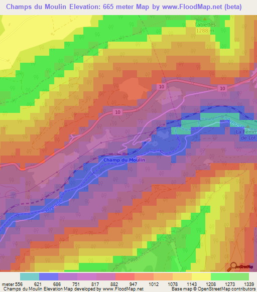 Champs du Moulin,Switzerland Elevation Map