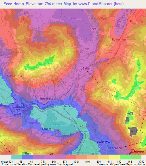 Ecce Homo,Switzerland Elevation Map