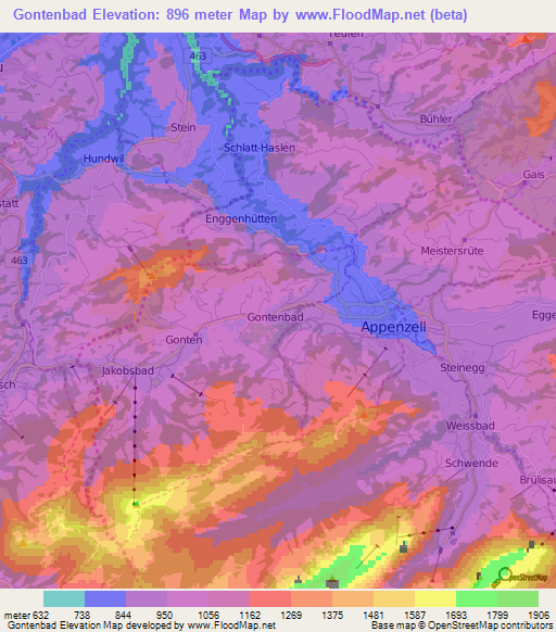 Gontenbad,Switzerland Elevation Map