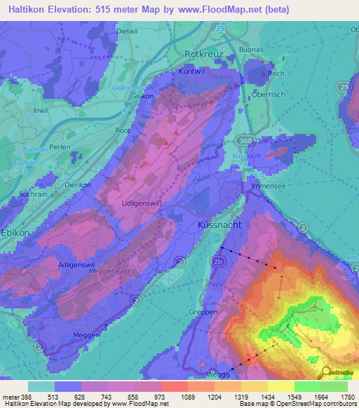 Haltikon,Switzerland Elevation Map