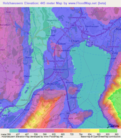 Holzhaeusern,Switzerland Elevation Map